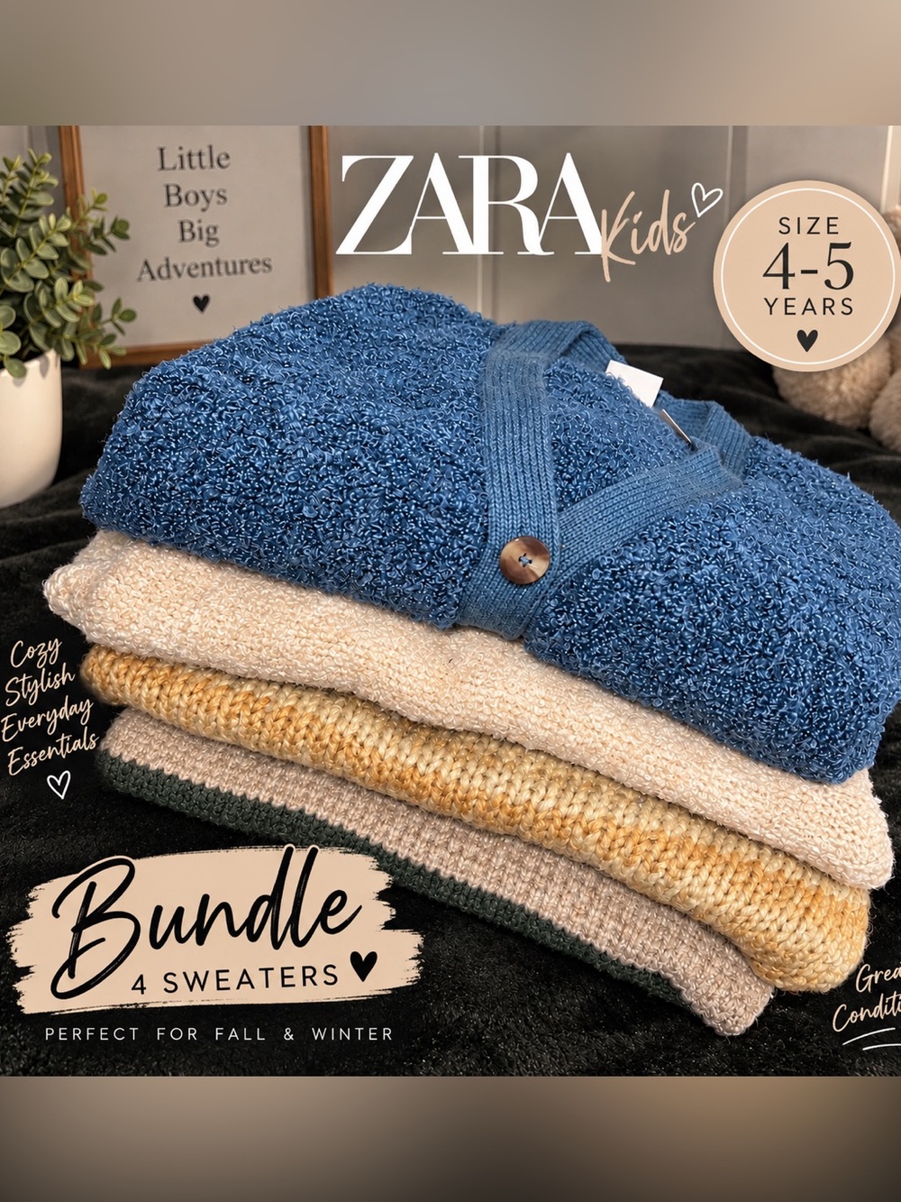 ZARA Kids Boys 4-5Y Sweater Bundle | 4 Cozy Knit Sweaters | Fall Winter